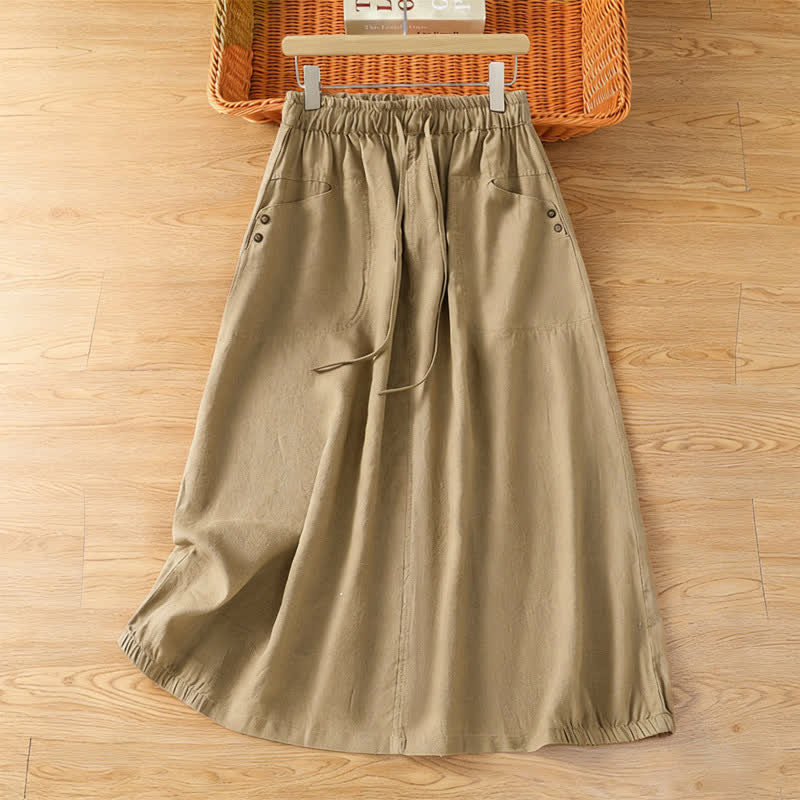 Buddha Stones Spring Casual Drawstring Solid Women's Skirts With Pockets - Tan - US8-10，UK/AU12-14，EU40-42 (2XL) - image 4
