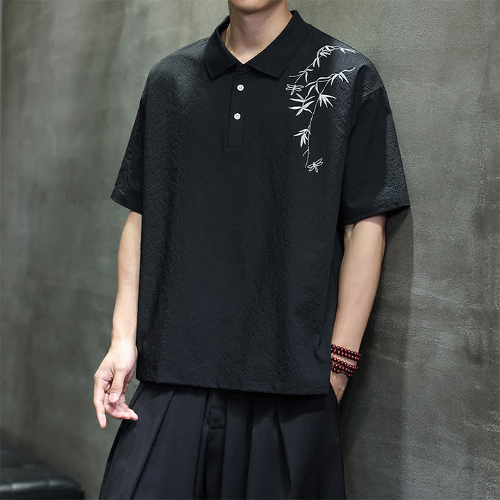 Buddha Stones Summer Casual Embroidery Solid Men's Short Sleeve Shirts - Black - US/UK/AU46，EU56 (5XL) - image 6