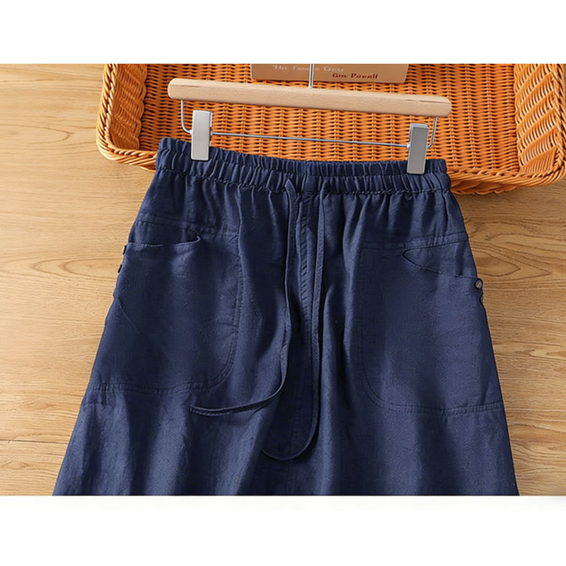 Buddha Stones Spring Casual Drawstring Solid Women's Skirts With Pockets - image 12