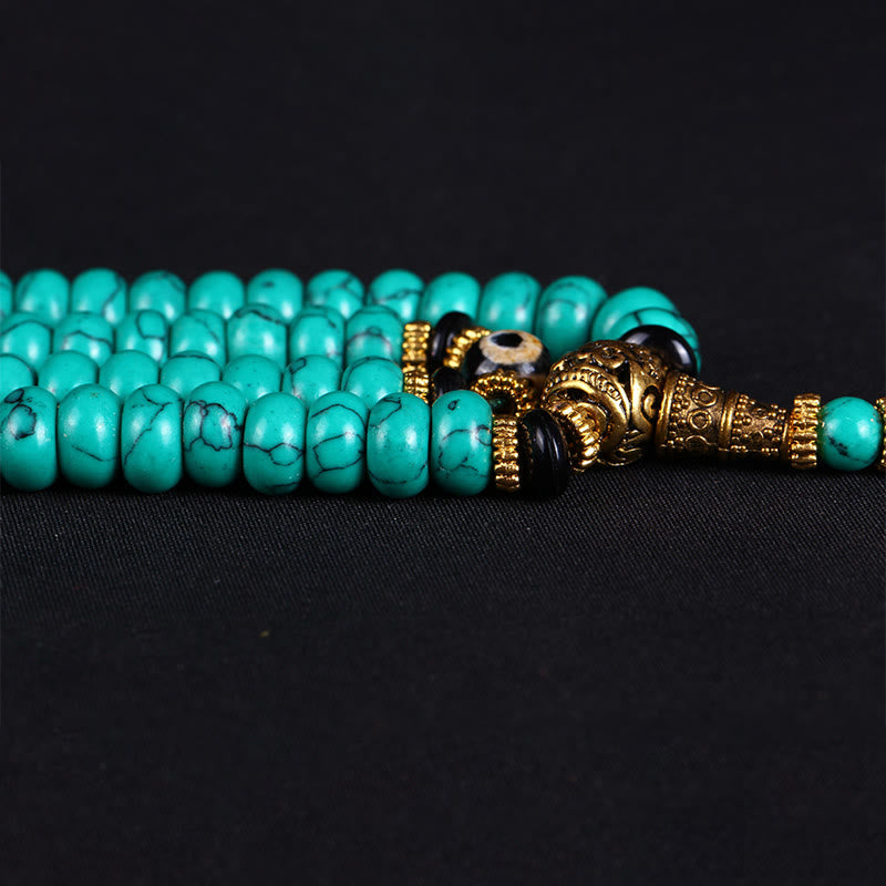 Buddha Stones Tibetan 108 Beads Turquoise Dzi Bead Wisdom Balance Mala - image 6