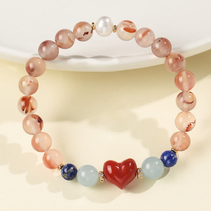 Buddha Stones Heart Design South Red Agate Lapis Lazuli Success Bracelet - image 3
