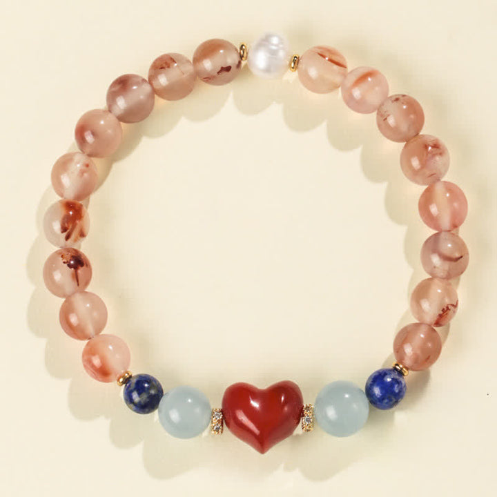 Buddha Stones Heart Design South Red Agate Lapis Lazuli Success Bracelet - South Red Agate(Wrist Circumference 15-16cm) - image 0