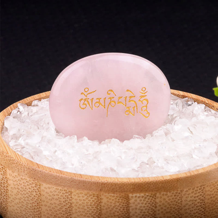 Buddha Stones Om Mani Padme Hum Amethyst Tiger Eye Palm Stone Crystal Decor 35*45mm - Natural Rose Quartz(Color May Vary) 35*45mm - image 27