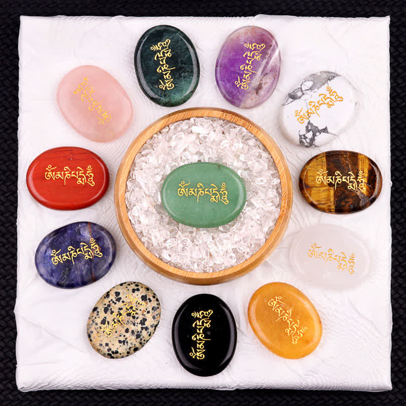 Buddha Stones Om Mani Padme Hum Amethyst Tiger Eye Palm Stone Crystal Decor 35*45mm - image 38