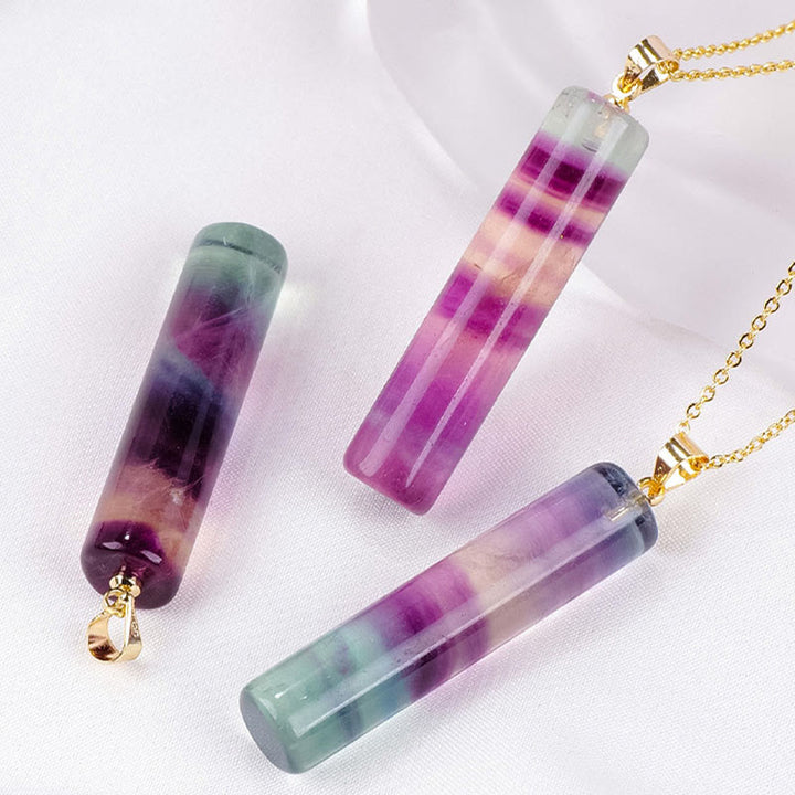 Buddha Stones Natural Colorful Fluorite Cylindrical Protection Necklace Pendant - image 3