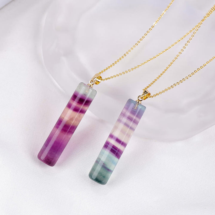 Buddha Stones Natural Colorful Fluorite Cylindrical Protection Necklace Pendant - image 3
