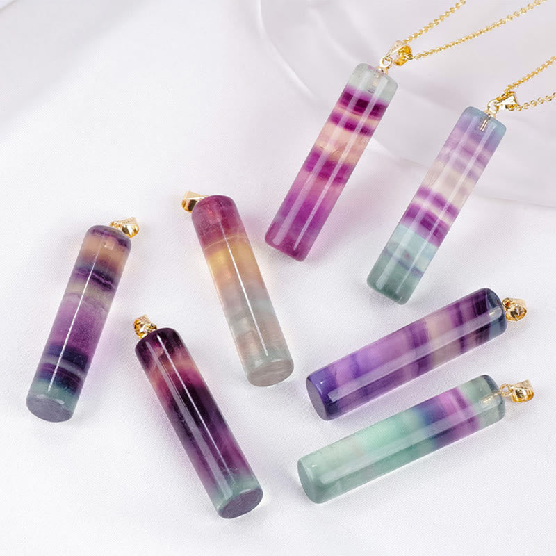 Buddha Stones Natural Colorful Fluorite Cylindrical Protection Necklace Pendant - image 4