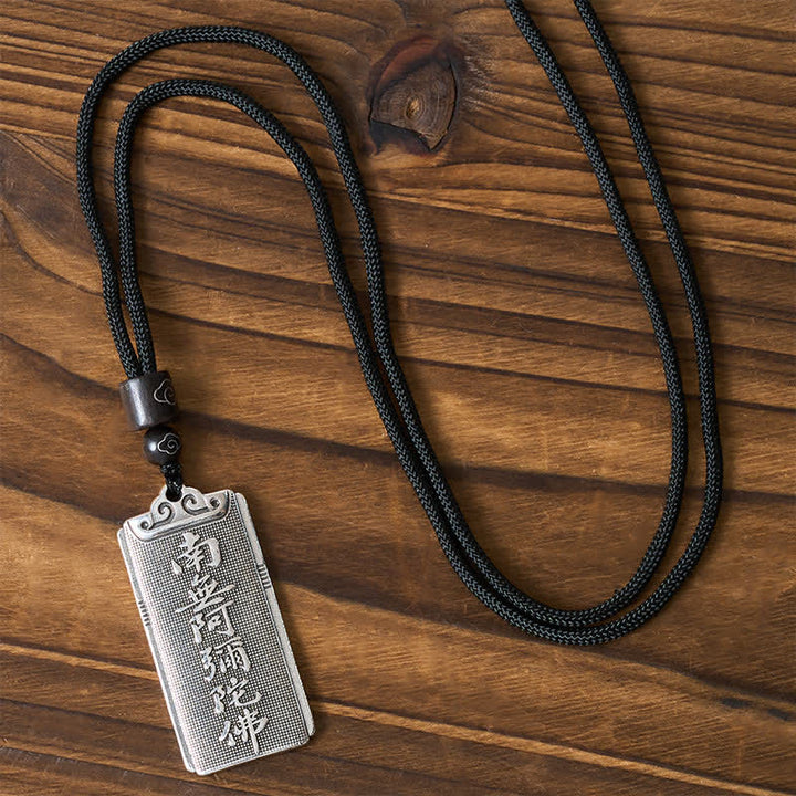 Buddha Stones Copper Plated With Silver Namo Amitabha Rope Luck Necklace Pendant - image 1