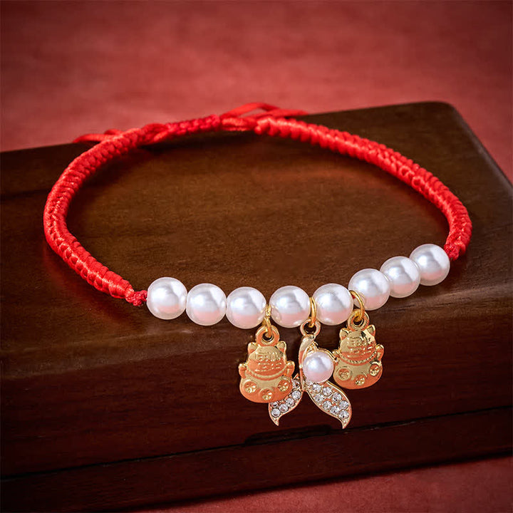 Buddha Stones Red String Plaited Pearl Fish Tail Protection Adjustable Cats Pet Collar - image 2