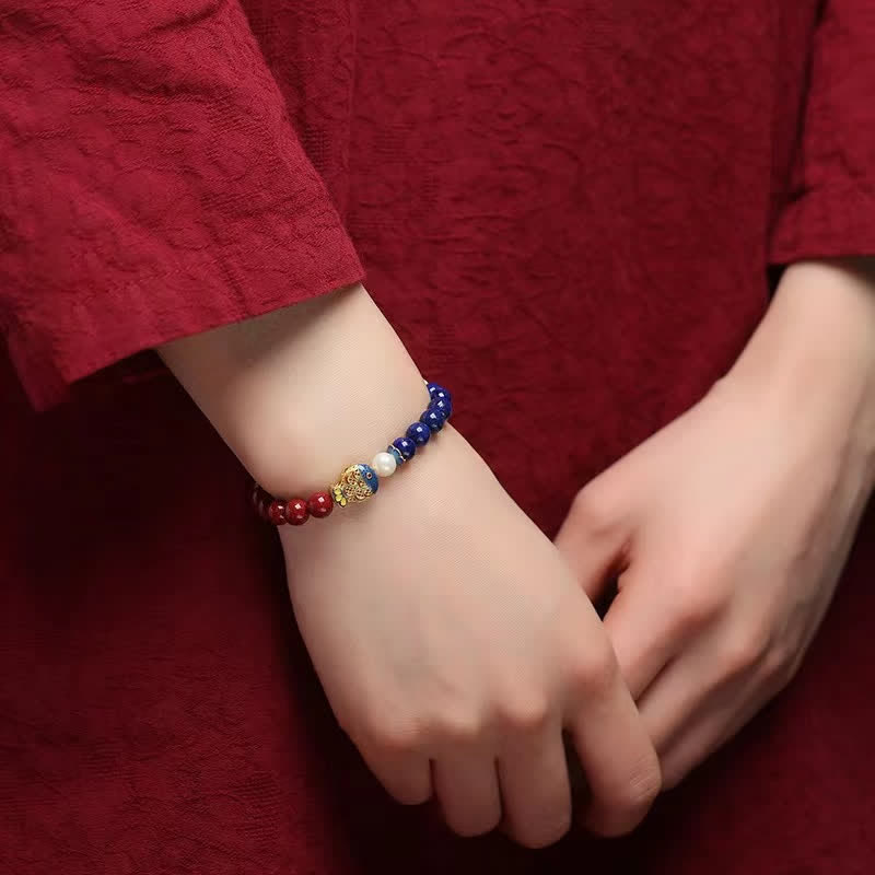 Buddha Stones Cinnabar Lapis Lazuli Koi Fish Ruyi Cloud Charm Blessing Beaded Bracelet - image 2