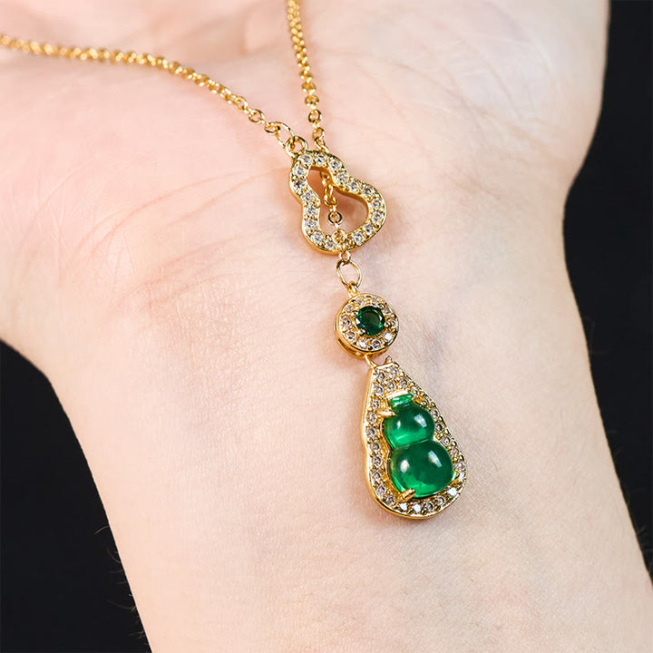 Buddha Stones Colorful Gourd Hollow Design Copper Balance Necklace Pendant - image 1