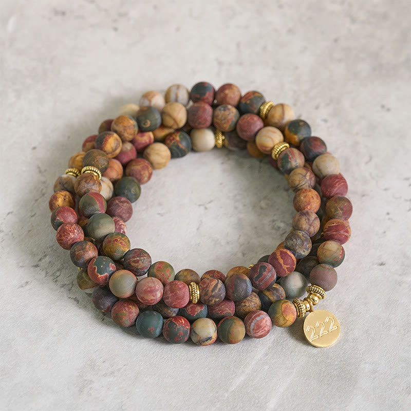 Buddha Stones 222 Angel Number 108 Mala Beads Picasso Jasper Stone Energy Mala - 222 - image 0