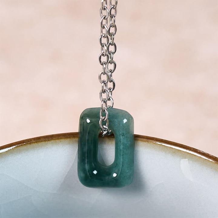 Buddha Stones Mini Square Green Jade Abundance Necklace Pendant - image 9