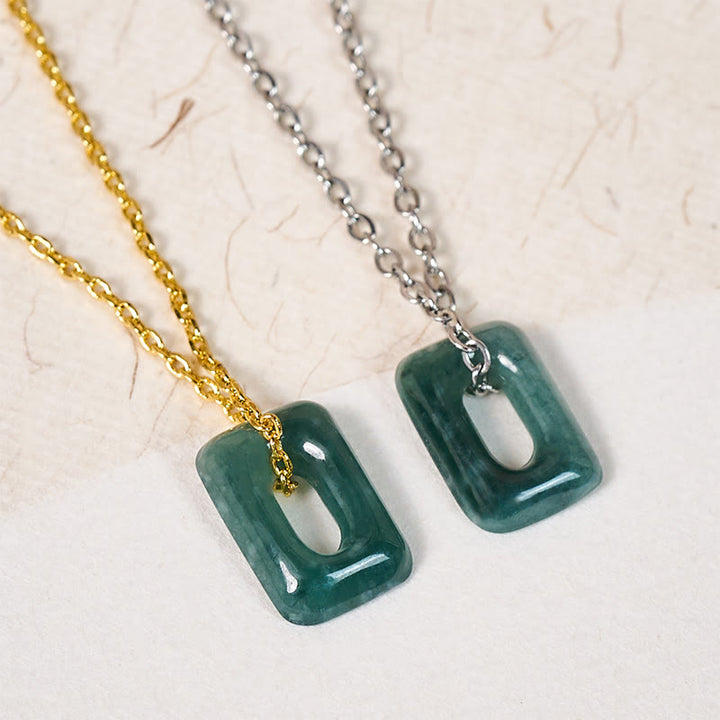 Buddha Stones Mini Square Green Jade Abundance Necklace Pendant - image 13