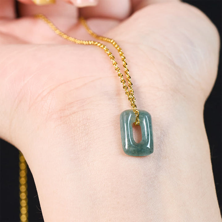 Buddha Stones Mini Square Green Jade Abundance Necklace Pendant - image 5