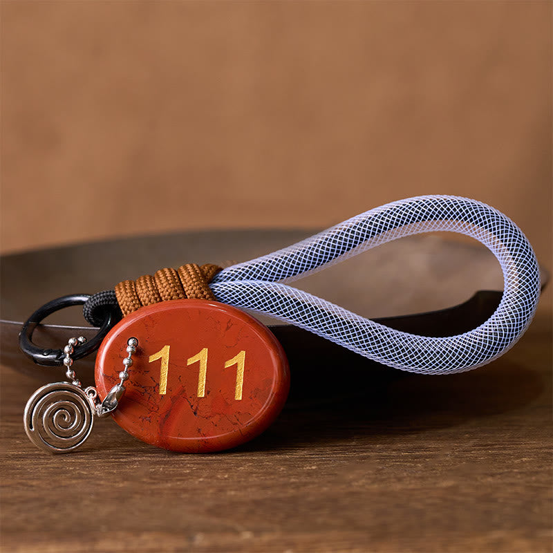 Buddha Stones "Embrace New Beginnings" 111 Angel Number Natural Red Jasper Key Chain Hanging Decoration Includes Gift Message Card - image 1