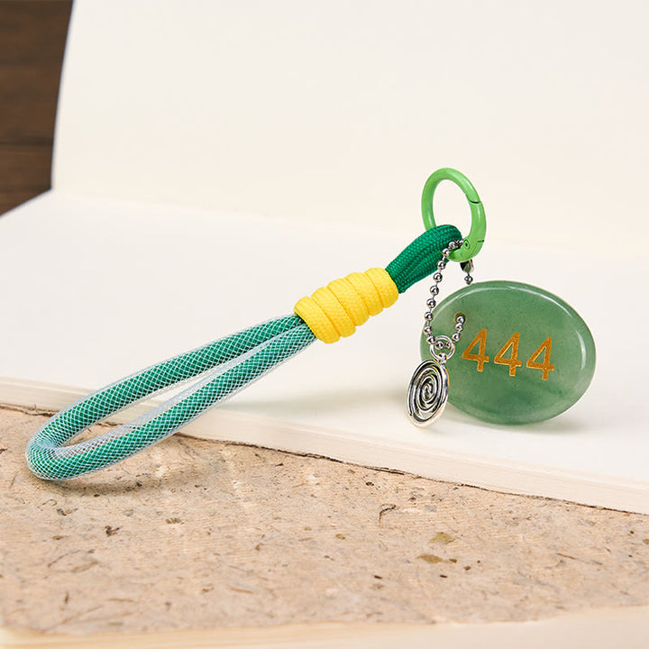 Buddha Stones "Wishing Protection and Stability" 444 Angel Number Natural Green Aventurine Key Chain Hanging Decoration Includes Gift Message Card - image 3