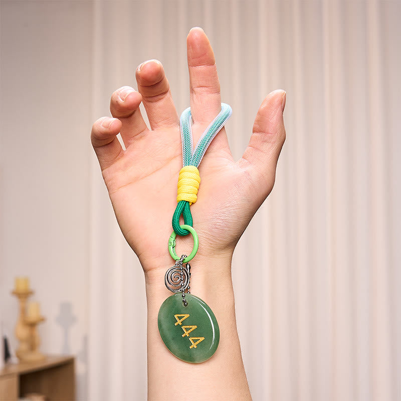 Buddha Stones "Wishing Protection and Stability" 444 Angel Number Natural Green Aventurine Key Chain Hanging Decoration Includes Gift Message Card - image 6