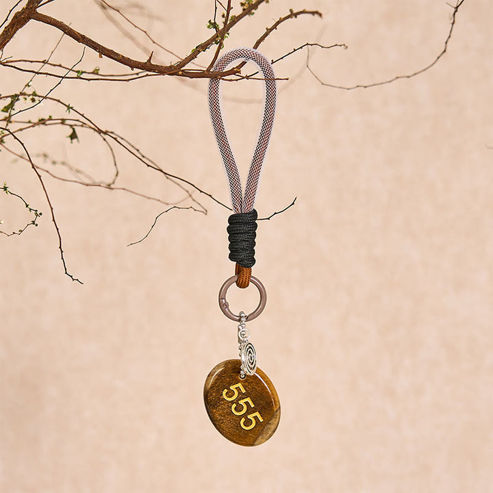 Buddha Stones "Wishing Positive Change and Freedom" 555 Angel Number Natural Tiger Eye Key Chain Hanging Decoration Includes Gift Message Card - image 5