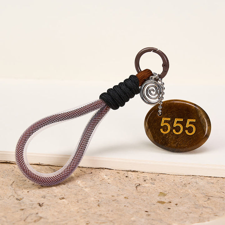 Buddha Stones "Wishing Positive Change and Freedom" 555 Angel Number Natural Tiger Eye Key Chain Hanging Decoration Includes Gift Message Card - image 4