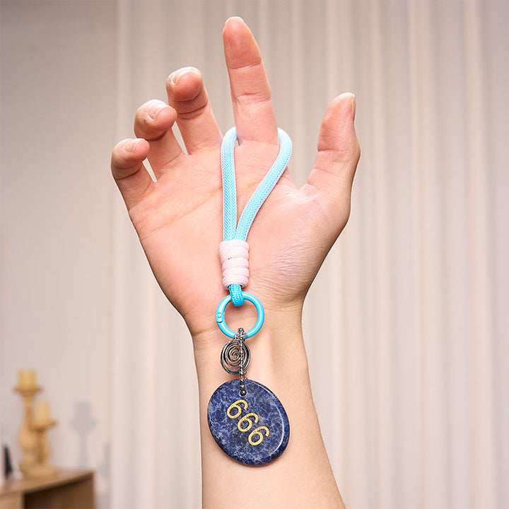 Buddha Stones "Wishing Balance and Inner Peace" 666 Angel Number Natural Sodalite Key Chain Hanging Decoration Includes Gift Message Card - image 5