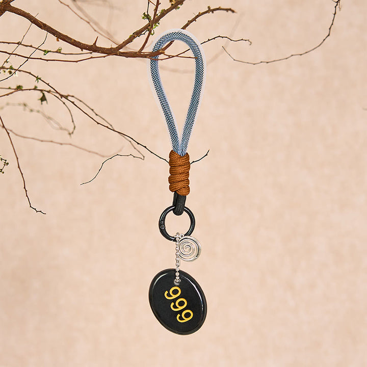 Buddha Stones "Wishing Closure and New Beginnings" 999 Angel Number Natural Black Obsidian Key Chain Hanging Decoration Includes Gift Message Card - image 5