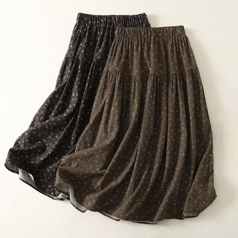 Buddha Stones Spring Vintage Brown Ditsy Floral Women's Skirts - image 11