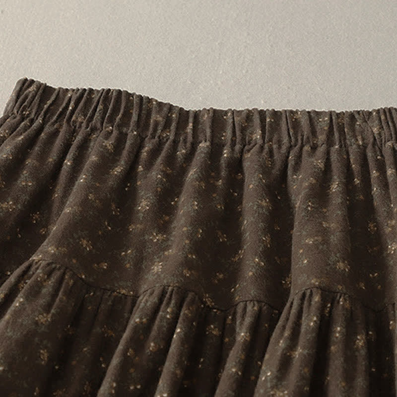Buddha Stones Spring Vintage Brown Ditsy Floral Women's Skirts - image 2