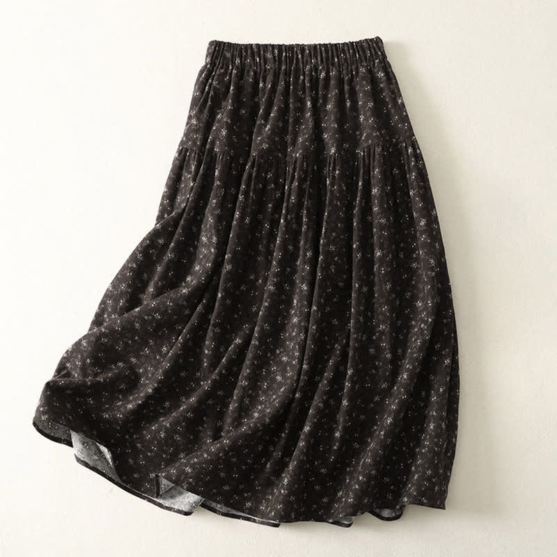 Buddha Stones Spring Vintage Brown Ditsy Floral Women's Skirts - Black - US6，UK/AU10，EU38 (XL) - image 7