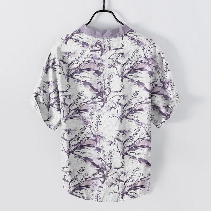 Buddha Stones Pure Cotton Lavender Sprig Pattern Men's Short Sleeve Half Button Shirt - LightBlue - US/UK/AU50，EU60 (5XL) - image 4