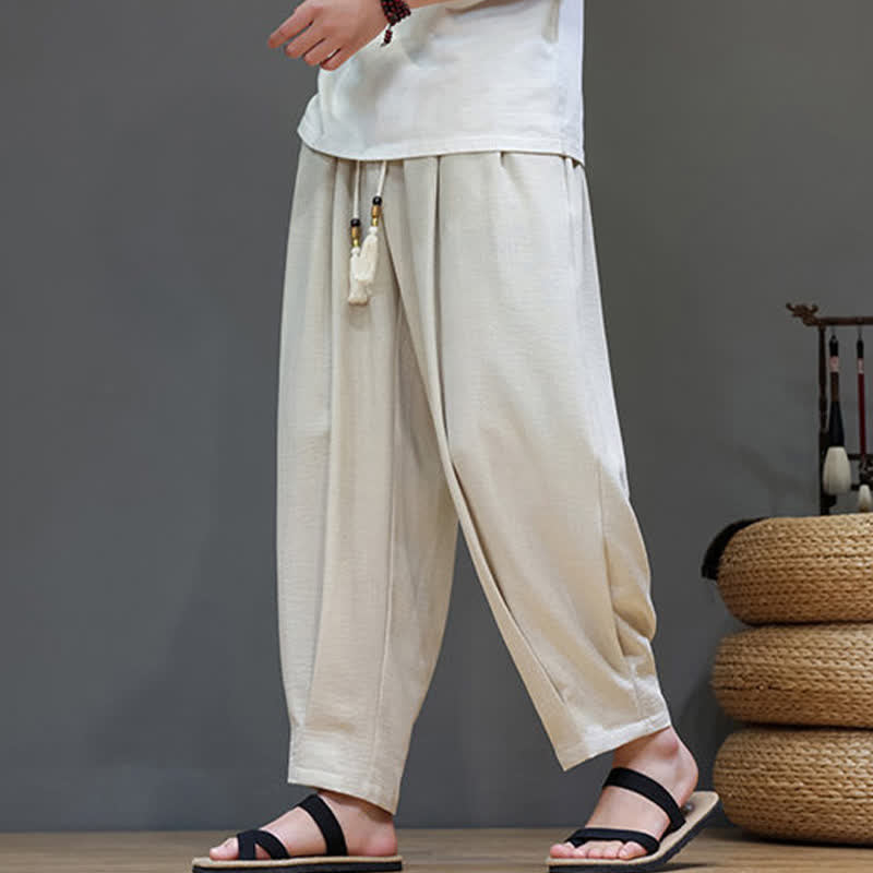 Buddha Stones Summer Minimalist Solid Men's Elastic Waist Tapered Pants With Pockets - image 3