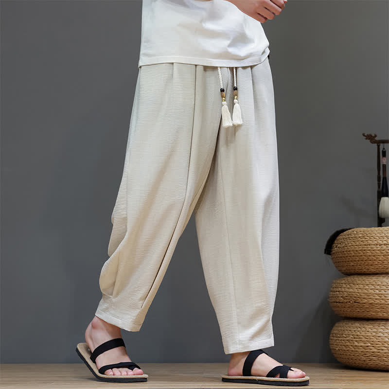 Buddha Stones Summer Minimalist Solid Men's Elastic Waist Tapered Pants With Pockets - image 6
