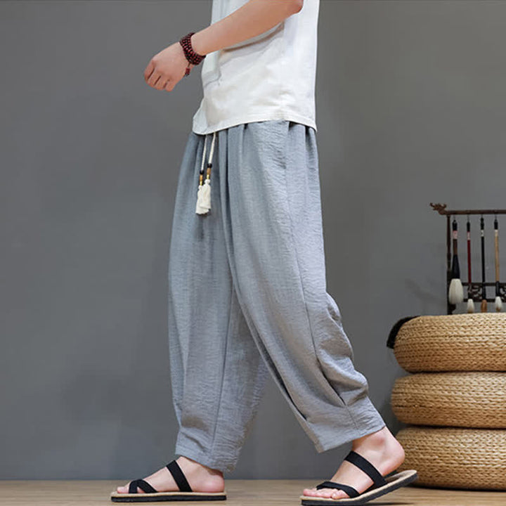 Buddha Stones Summer Minimalist Solid Men's Elastic Waist Tapered Pants With Pockets - image 10