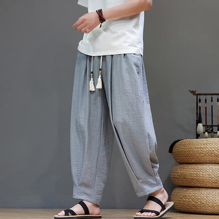 Buddha Stones Summer Minimalist Solid Men's Elastic Waist Tapered Pants With Pockets - image 14