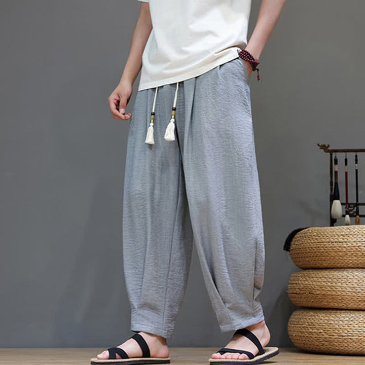 Buddha Stones Summer Minimalist Solid Men's Elastic Waist Tapered Pants With Pockets - image 12