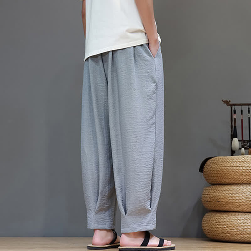 Buddha Stones Summer Minimalist Solid Men's Elastic Waist Tapered Pants With Pockets - image 9