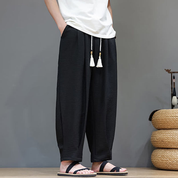 Buddha Stones Summer Minimalist Solid Men's Elastic Waist Tapered Pants With Pockets - image 27