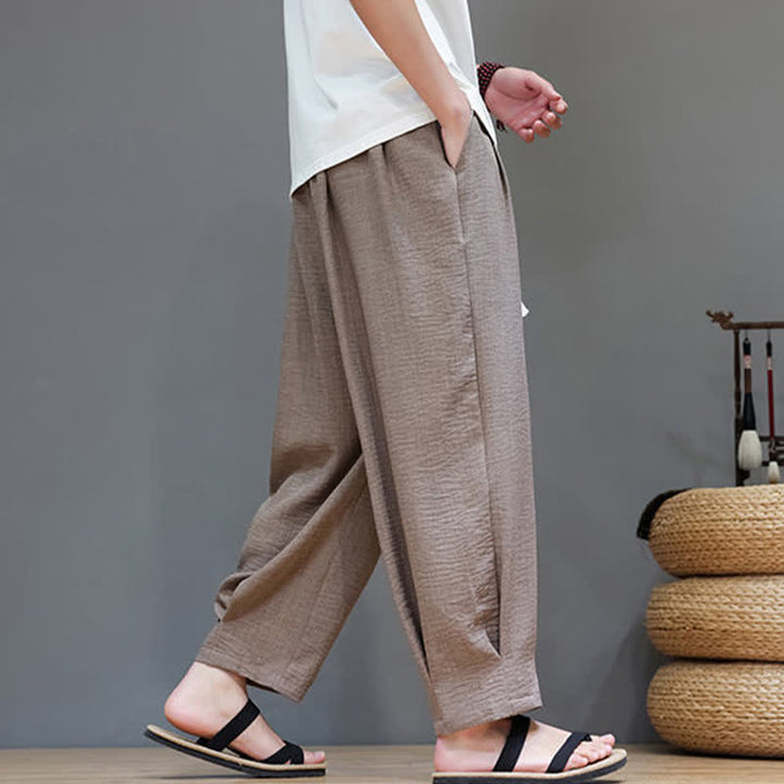 Buddha Stones Summer Minimalist Solid Men's Elastic Waist Tapered Pants With Pockets - image 33