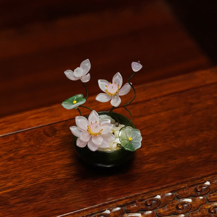 Buddha Stones Lotus Liuli Flowerpot Handmade Mindful Living Decor - Light Pink - image 8