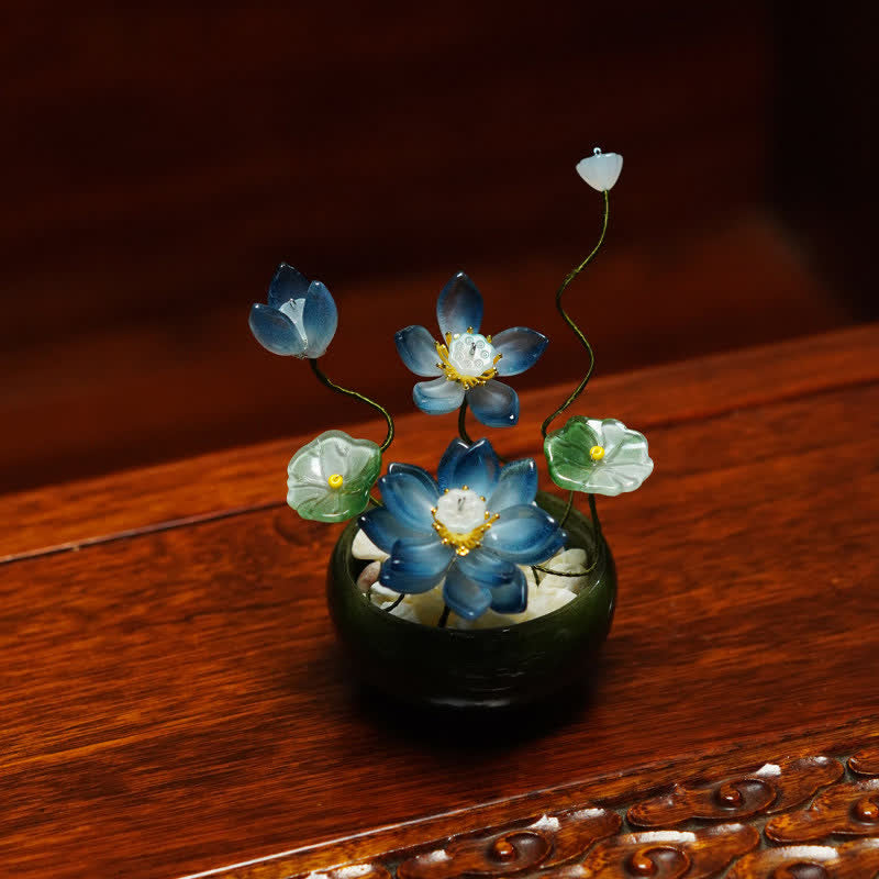 Buddha Stones Lotus Liuli Flowerpot Handmade Mindful Living Decor - image 2