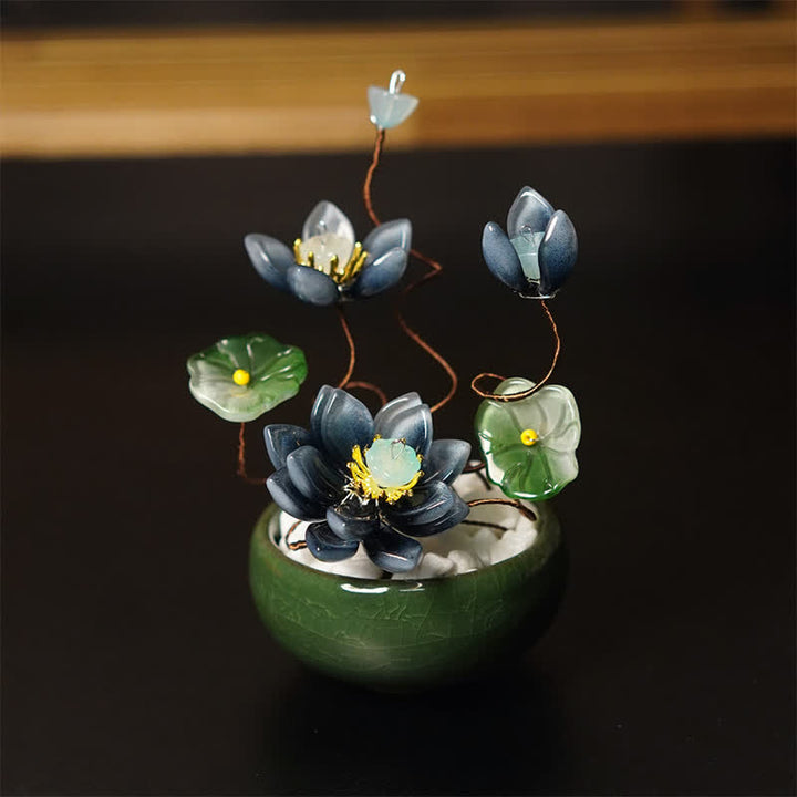 Buddha Stones Lotus Liuli Flowerpot Handmade Mindful Living Decor - image 1