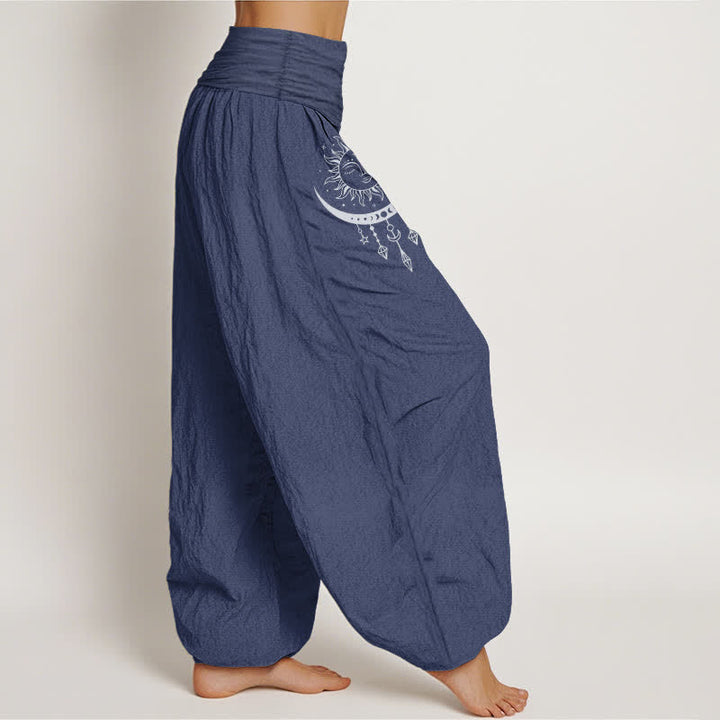 Buddha Stones Pure Cotton Sun Moon Star Tassel Pattern Women's Elastic Waist Harem Pants - image 9