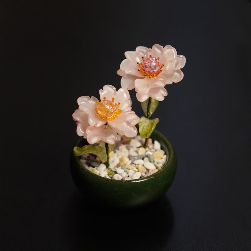 Buddha Stones Peony Lotus Liuli Flowerpot Handmade Mindful Living Decor - Pink Peony - image 2