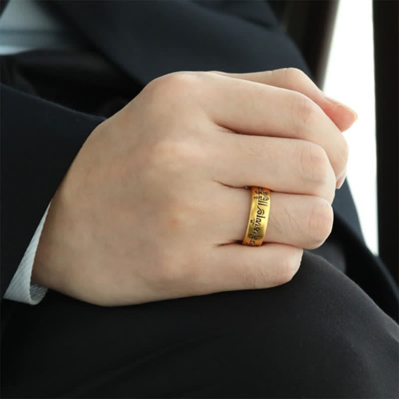 Buddha Stones Six True Words 'Om Mani Padme Hum' Adjustable Purity Ring - image 3