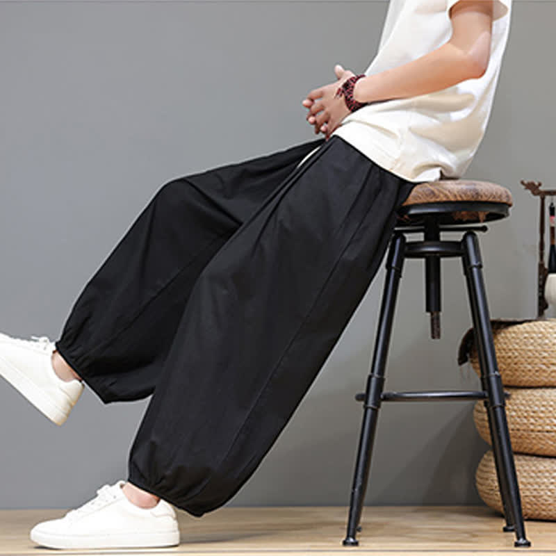 Buddha Stones Summer Zen Elastic Waist Cuff Men's Cropped Harem Pants With Pockets - image 34