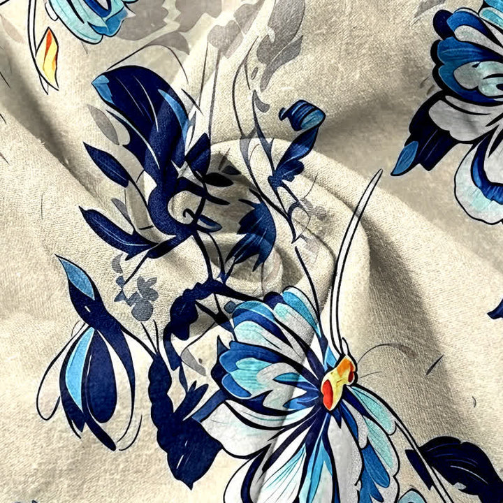 Buddha Stones Pure Cotton Indigo Botanical Bloom Pattern Women's Elastic Waist Pants With Pockets - image 2
