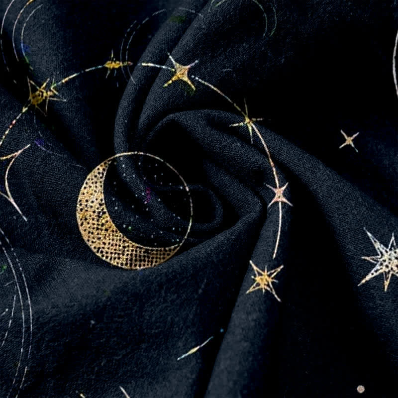 Buddha Stones Pure Cotton Celestial Sun Moon Stars Pattern Women's Elastic Waist Pants With Pockets - image 3