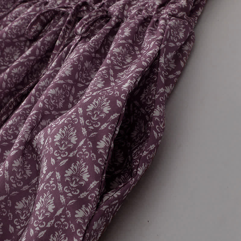 Buddha Stones Summer Drawstring Button-Up Floral Print Women's Short Sleeve Dress With Pockets - image 9