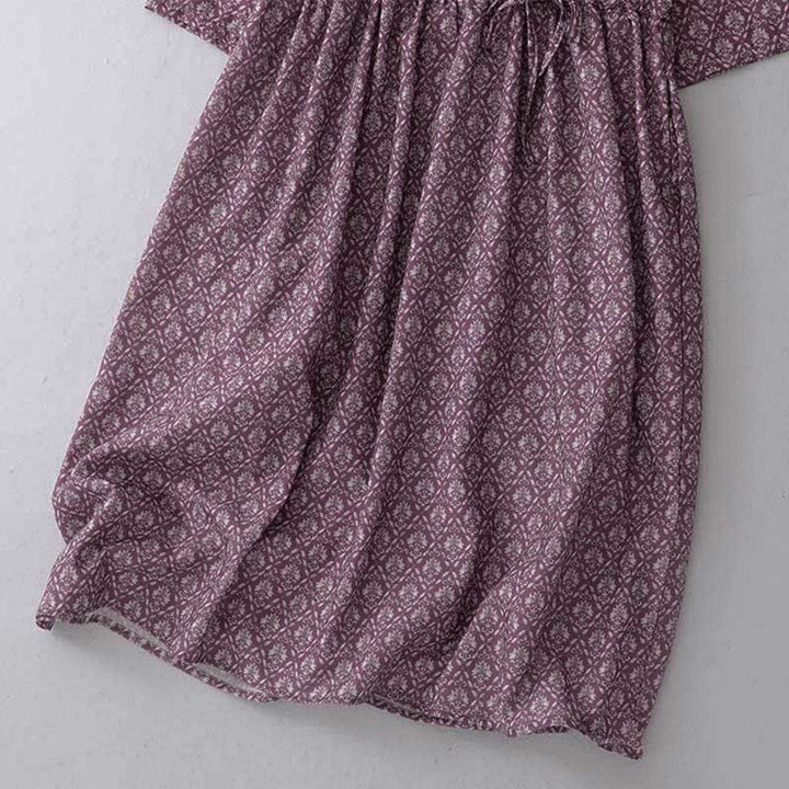 Buddha Stones Summer Drawstring Button-Up Floral Print Women's Short Sleeve Dress With Pockets - image 6