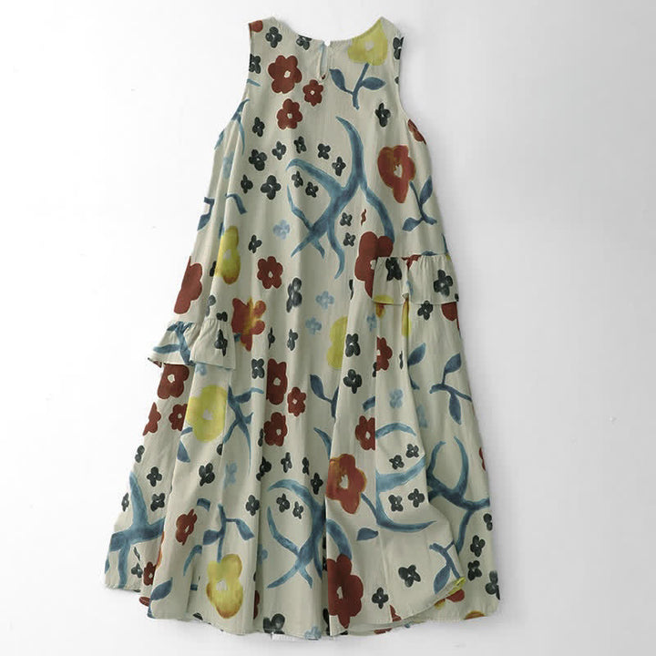 Buddha Stones Summer Washed Watercolor Floral Print Women's Sleeveless Dress - image 14